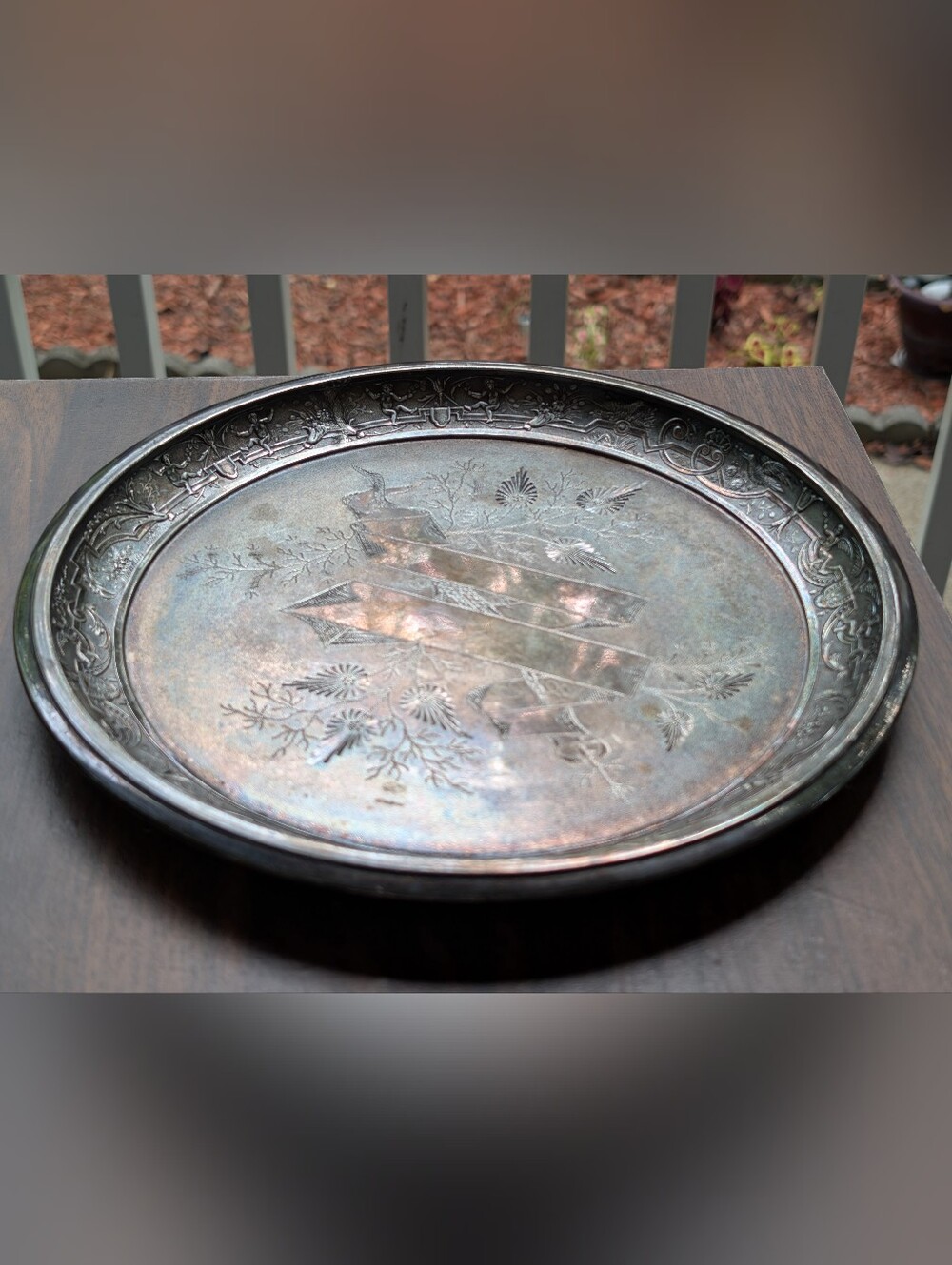 Antique Reed & Barton Silver-Plated Engraved Serving or Vanity Tray (10")